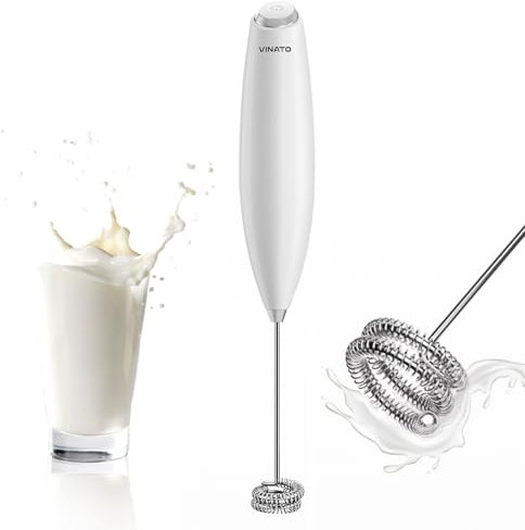 VINATO Espumador de Leche Eléctrico, Batidor de Acero Inoxidable, Funcionamiento sin cable, Espumador de Leche Batidor de Leche para Café, Lattes, Cappuccino, Matcha, Chocolate