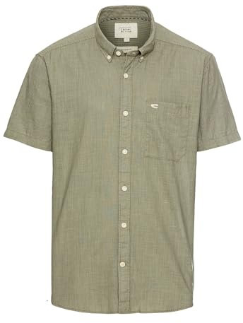 camel active Herren Kurzarmhemd mit Strukturmuster Dunkelgrün, Menswear-XL