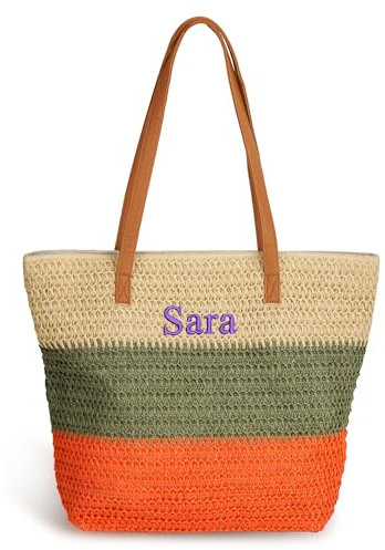 Personalizada bolsa de playa de paja para las mujeres, bolsa de playa grande, Arco Iris Tejido Bolsa de Playa con Nombre, Verano Paja Bolso Tejido para Boda Nupcial Ducha Viajes Dama de honor Regalo