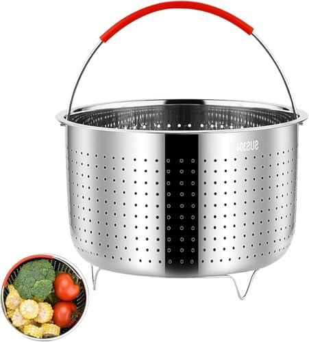 Ruikcoll Dampfgarer Einsatz, 304 Edelstahl, Außendurchmesser 21,6 cm, Silikongriff, Antihaft-Bodendesign, 6L