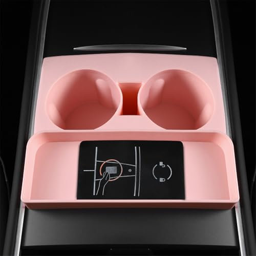 Celdelin Model Y Model 3 Cup Holder with Storage Compartment,2 in 1 Cup Holder for Model 3 Model Y 2021-2023,Tesla Model Y Model 3 Cup Holder Insert Pink