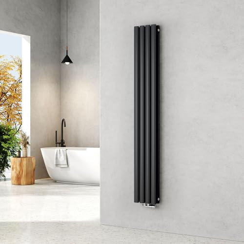 EMKE Radiateur Ovale Petit 1600x240mm, Radiateur Vertical Double Épaisseur, Design à Tubes, Raccordement Central, Chauffage Anthracite 623W