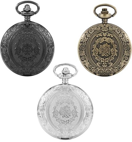 Shengxi 3 Stück Vintage Taschenuhr, Retro Arabisch Ziffern Quarz taschenuhr, Taschenuhr mit Kette, Retro Taschenuh r Herren mit Kette, Taschenuh r für Männer Frauen Vater Opa Geburtstag Jahrestag