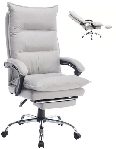 SEEDWAVE Bürostuhl mit Fußstütze, Ergonomischer Chefsessel mit Dickere Rückenlehne und Sitzkissen, Schreibtischstuhl für Home Office Tragfähigkeit von 150 kg, neigbar bis 155°