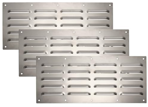 SUMNACON Confezione da 3 pannelli di ventilazione in acciaio inox, rettangolari, 38 x 16,5 cm, pannello di sfiato per griglia del camino, griglia di scarico, per esterni, cucina, copertura per prese