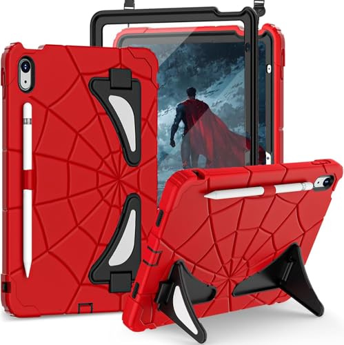 Ovenoe Kids Case for iPad 11th Generation (A16) /10th Generation (2025/2022), with Screen Protector & Shoulder Strap & Pencil Holder, Shockproof Cover for iPad 11th (11)/ 10th (10.9) Gen Case, Red