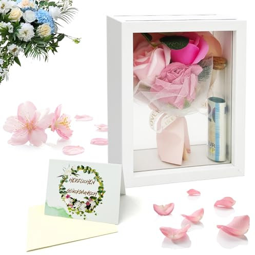 Hochzeitsgeschenke für Brautpaar Geldgeschenk Hochzeit - 3D Bilderrahmen zum Befüllen Geschenk Hochzeit Geld Verlobungsgeschenk Silberhochzeit Goldene Hochzeit Personalisiert Objektrahmen Geschenkbox