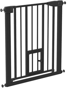 TULANO Guardian 2.0 | Schutzgitter für Kinder & Haustiere Hundegitter | Mit Tierklappe | Breite 75-96 cm | Automatische Schließfunktion | Ohne Bohren | EN 1930:2011 | Weiß