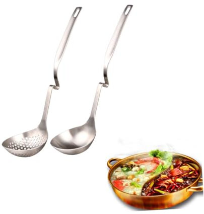 GRIRIW 2 Stück Suppenkelle Und Sieb Aus Edelstahl 30cm Langer Griff Hotpot Küchenutensilien Spülmaschinenfest Und Praxisorientiert