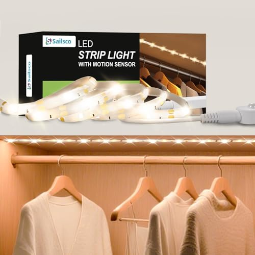 sailsco LED Strip 1M mit Bewegungsmelder Warmweiß 3000K,Sensor SMD LED Streifen für Schränke,Treppen,Betten,30LEDs,IP20