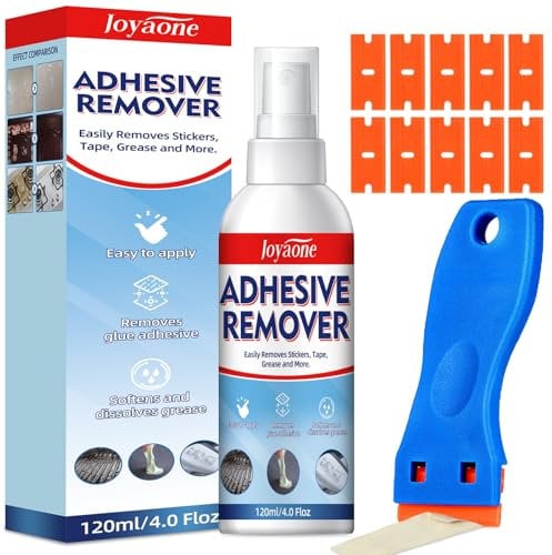 Rimuovi-colla 120 ml, Rimuovi-adesivi con raschietto in plastica, Formula sicura per superfici, Detergente ad azione rapida per etichette, decalcomanie, nastro adesivo, residui e macchie ostinate