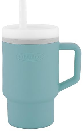 Infantino Ma Première Tasse – Adorable Tasse 255ml avec Paille Antifuite et Poignée Adaptée aux Tout-Petits, Favorise l'Hydratation, Facile à Nettoyer, Bleu Maussade