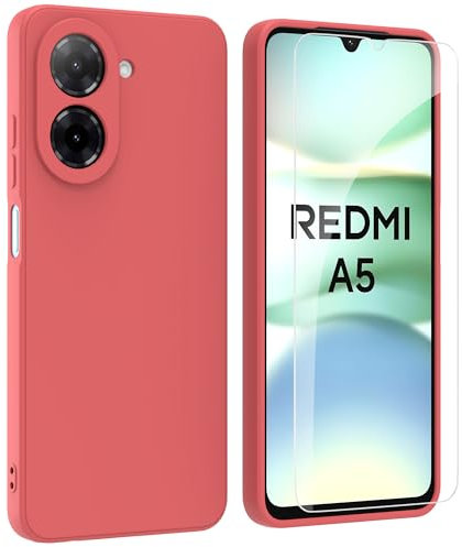 ARRYNN Funda para Xiaomi Redmi A5 4G (6.88) con Cristal Templado Protector de Pantalla,Ultra Slim Protectora Funda de Silicona Líquida Suave Case Cover - Rojodo