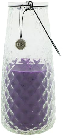 Dekorative Glas-Laterne mit Diamantmuster, Vintage-Kerzenhalter mit Metallhenkel (Violett)