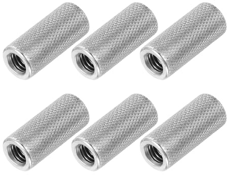 PATIKIL M6 Round Connector Nuts, 6 Pcs 0.39OD x 0.98H 304 Stainless Steel Round Knurled Thumb Coupling Nut Sleeve Threaded Rod Bar Stud Tube Hardware Fastener for Camera Lamp Bracket