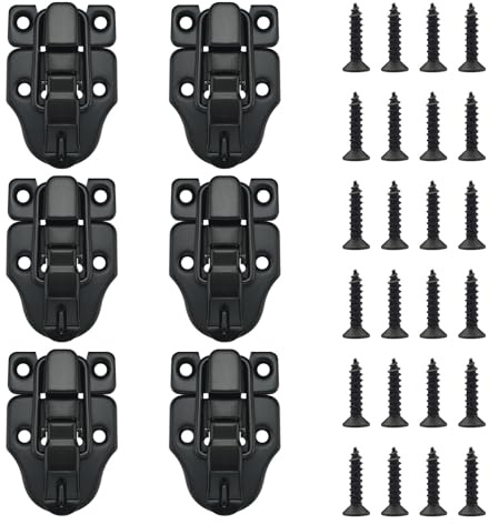 Realand Hasp Latch with Padlock Hole, Duckbilled Toggle Tool Box Latch Lock Clasp Hardware with Screws, for Cabinet Door, Guitar Case, Chest, Wooden Jewelry Box, 6 Pack Black