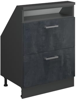 Vicco Dachschrägenschrank Rion, Schwarz Beton/Anthrazit | B60 x T46 cm, mit 2 Schubladen, platzsparend für Dachschrägen