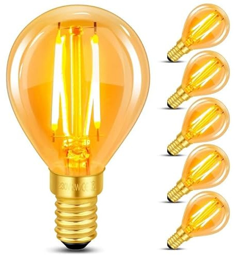 6 Stück E14 LED Vintage Glühbirne, 2W LED Filament, Ersetzt 20W Glühlampe, Warmweiß 2200K Bernstein Glas Birne, 200LM, Golfball P45/G45, Nicht Dimmbar, Nostalgische Deko für Zuhause, Café, Bar