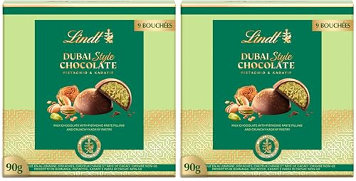 Lindt Praline DUBAI STYLE CHOCOLATE, Praline di Cioccolato al Latte ripiene di di Pistacchio e Kadayf, Formato 90g (12x90g) (Confezione da 2)