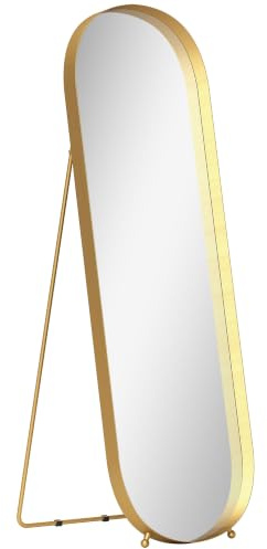 HOMCOM Ganzkörperspiegel Gewölbter Standspiegel 160 x 50 cm Gold | mit Metallrahmen, Bruchsicheres Glas, Steh- und Wandspiegel, für Wohnzimmer Schlafzimmer und Flur