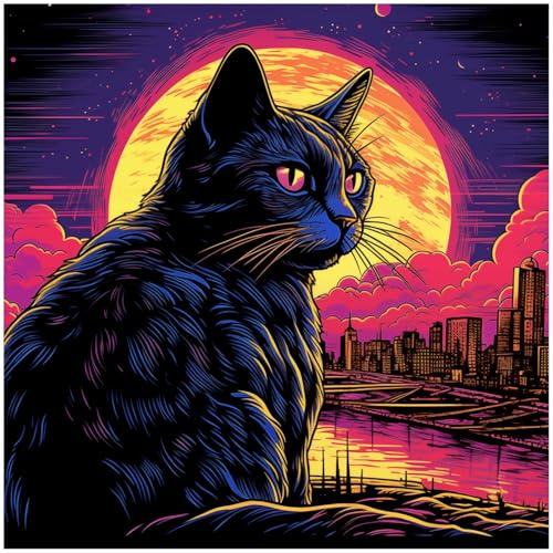 Wallario Memoboard aus Glas mit Motiv, Magnet-Tafel in 50 x 50 cm in Premium Qualität Katze unter Vollmond
