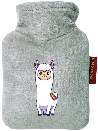 Huuraa Mini-Wärmflasche Lama Comic 0,2 Liter Grey Mini Veloursbezug Taschenwärmer Geschenkidee