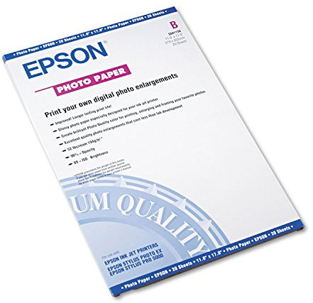 Epson S041156 Lot de 20 feuilles de papier photo brillant brillant 23 lb 11 x 17 Blanc