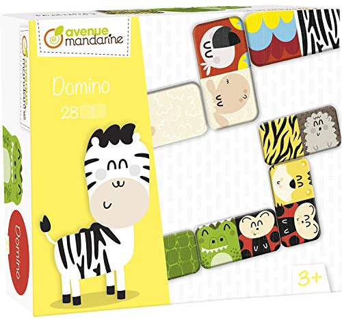 MY MANDARINE 42764O - Memory Domino Spiel für Kinder ab 3 Jahren, 28 Teilen, Tiere und Texturen, 1 Box