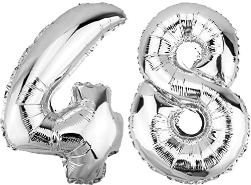 DekoRex Folienballon Silber 40cm Deko Hochzeit Jubiläum Geburtstag (Zahl 48)
