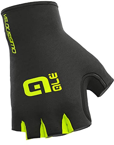Alé Cycling Unisex Velocissimo Crono Sommerhandschuhe, Schwarz/Fluo Gelb, XS