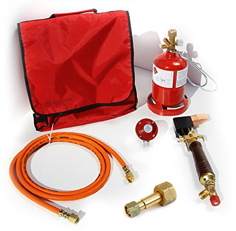PROFI Dachdecker Lötkolben-Set - Weichlötgarnitur mit Lötkolben, Kleinstflasche, Gasschlauch, Druckminderer, Tasche und Umfüllstutzen (Lötset, Lötbedarf, Kleinstflasche)