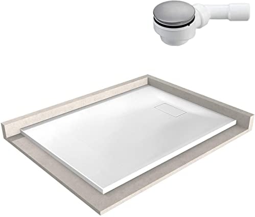 BERNSTEIN Duschtasse 90x120 cm Weiß matt Flache Bauhöhe, Duschwanne der GT-SERIE aus SMC, Rechteckiges Duschbecken mit Gefälle, SMC -Duschwanne komplett mit Ablaub Typ B