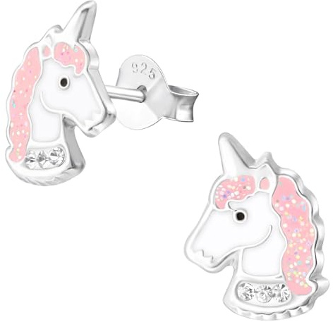 Monkimau Mädchen Ohrringe Einhorn Kopf Ohrstecker aus 925 Sterling Silver echt Silber mit 6 Kristallen