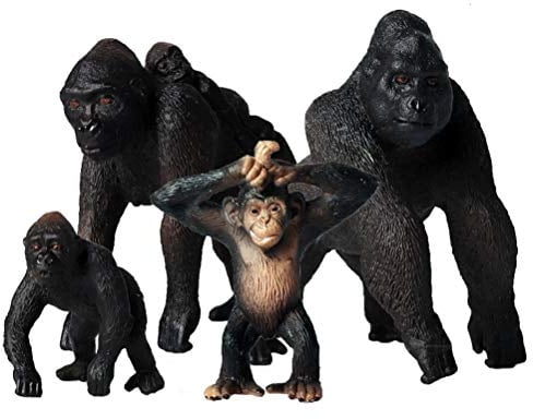 JOKFEICE Animal Figures - 4pcs Realistic Chimpanzee Action Model - Plastic Animal Learning Educational Bath Toys - Birthday Cupcake Topper Party Favors Gift For Kids