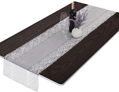 mookaitedecor Rechteckiger Tischläufer aus Weißer Spitze mit Stickmuster, Tischfahne für Hochzeit Festival Schrank Tischdeko, 90*39cm, Weiß
