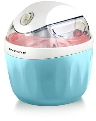 Ovente Electric Ice Cream Maker 1 Quart Freezer Bowl with Easy-Lock Lid, 15 Watt Healthy Homemade Sorbet Frozen Yogurt Making Mini Machine, Perfect Cold Summer Dessert for Kids & Party, Blue ICM110BL