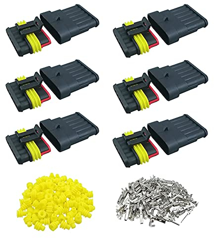 QitinDasen 6 Set 6 Broches Voiture Imperméable Électrique Connecteurs, Kit de Prise de Fiche de Connecteur Électrique Étanche Scellé, pour Voiture Camion Bateau