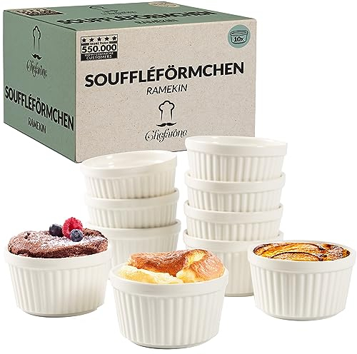 Chefarone Juego de moldes para soufflé, aptos para lavavajillas, cuencos de cerámica para hornear y preparar, mini cazuelas de 200 ml, juego de 10 unidades, color blanco (9 x 7,5 x 5 cm)