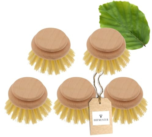 5X HOFMEISTER® Ersatzkopf für Holz-Spülbürste Länge 24 cm, echt Fibre, großer Kopf 5,3 cm, robust, aus Europa, hitzebeständige Abwasch-Bürste, Bürstenkopf zum Wechseln