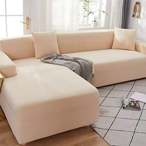 HKPLDE Sofabezug 5 Sitzer, L-Form Schonbezug Easy Stretch Fit Elastischer Stoff Couch Sofa Protector Schonbezug Waschbar-3 sitzer(190-230cm)-Nicht-gerade Weiss