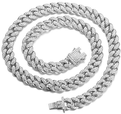 Halukakah Goldkette für Herren Männer,13MM Kubanische Kette Iced Out 18 Karat Echtvergoldung/Platin Weißgold Überzogen Halsband Halskette Armband,Labordiamanten Hand Eingelegt,mit Geschenkbox