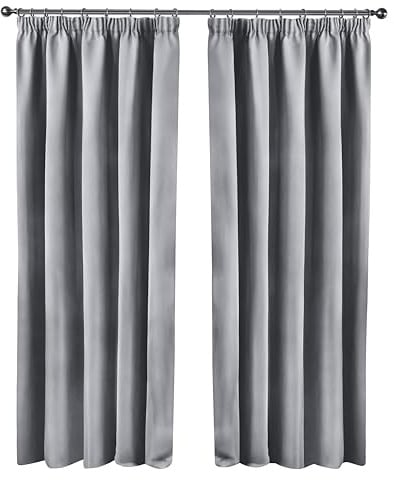 Emma Barclay Cali Curtains - Soft Plain Eyelet & Pencil Pleat Curtain Pair for Bedroom & Living Room (Silver, W 90 x L 90 (2 Panels), Pencil Pleat)