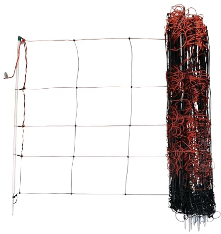 Kerbl Hobbyfarming TitanLight Net (Tiernetz, Länge 50 m, Höhe 90 cm, Farbe orange/schwarz, mit Einzelspitze, Anzahl Pfähle 14, Weidezubehör) 27351