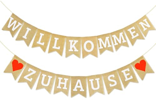 Bluelves Herzlich Willkommen Zuhause Banner - 2,5 M Girlande, Sackleinen Banner für Baby, Familie, Partei Dekoration - Welcome Back Home