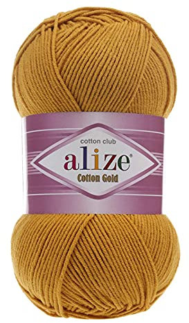 100g Strickgarn Alize Cotton Gold Uni Klassikgarn Häkelgarn Strick-Wolle Farbwahl, Farbe:02 senfgelb
