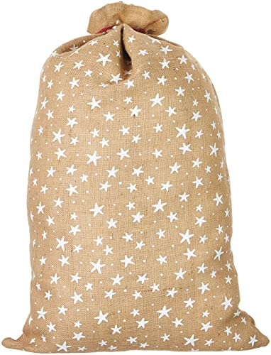 Riffelmacher 19267 - Jute-Sack Sterne, Größe 50 x 80 cm, verschließbar, Natur-Weiß, Geschenk, Tasche, Beutel, Verpackung, Weihnachten, Nikolaus