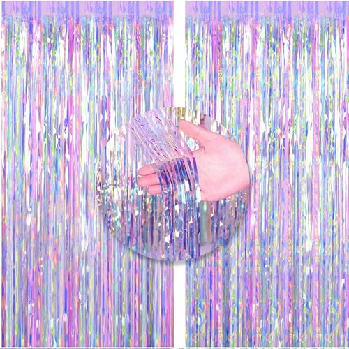 2P Iridescent Purple Foil Curtain Backdrop Curtain Birthday Curtain.Decoration,1m*2m Party Fringe Backdrop Curtains Shimmer Hanging Frozen Party Streamer for Easter Birthday Wedding