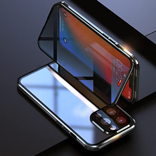 HHZY Privacy Clear Case for Iphone 13/13 Pro/13 Pro Max/13 Mini Magnetic Adsorption Anti Peep Case Camera Lens Protector Tempered Glass Metal Frame Anti-Spy Protective Cover,Black,For 13