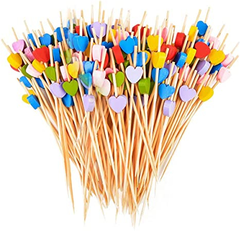 VOCIBO® 100 Stück Cocktailspieße, 12cm Spieße Fingerfood, Fingerfood Spieße, Cocktail Sticks Herz Geeignet Für Bar, Fasching Party Und Geburtstag Party Obstspieß,Cocktail-Dekoration (Farbe)
