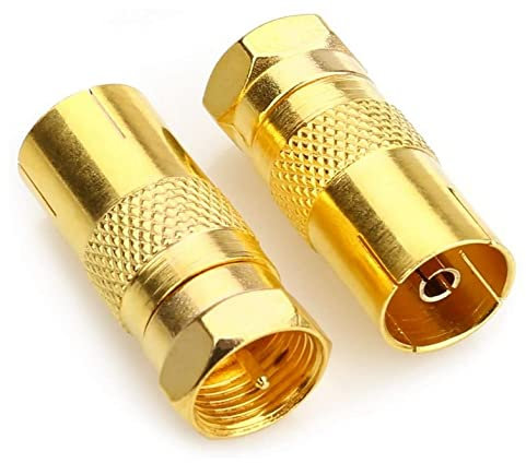 ASCL 2 x Coax Socket Female to F Plug Male Connector Adaptor Gold Plated TV Satellite Aerial Cable Lead Convertor